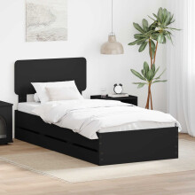 vidaXL Bed Frame with Drawer Black 75 x 190 cm Engineered Wood