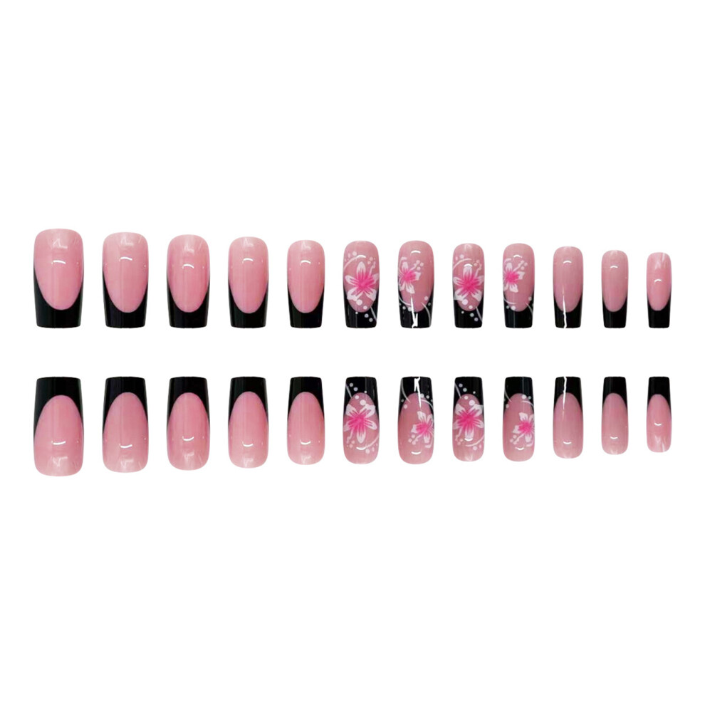 Dcph-Clothing French Tip False Nails - Pink & Black Reusable