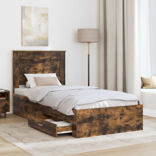 VidaXL vidaXL Bed Frame Smoked Oak and Silver 75 x 190 cm Engineered Wood 1