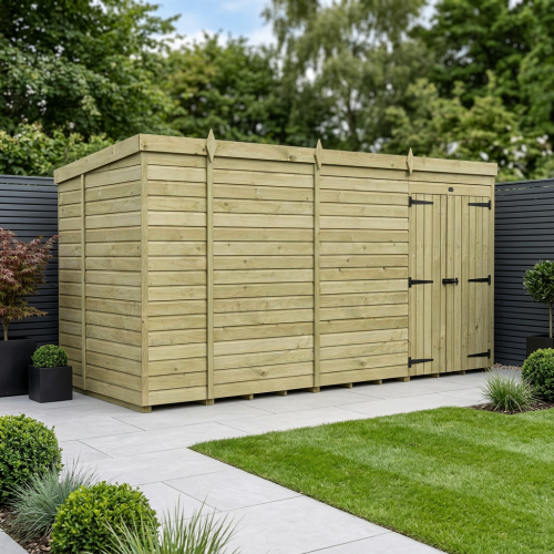 13 x 6 Pent Shed Tanalised (Double Door, No Windows)