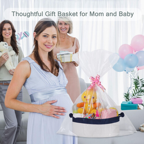 COMSE Gift Basket Empty with Handle Small Woven Basket with Gift Bags 2