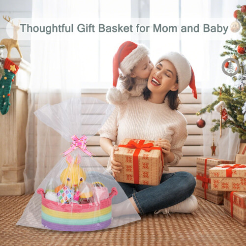 COMSE Gift Basket Empty with Handle Small Woven Basket with Gift Bags 2
