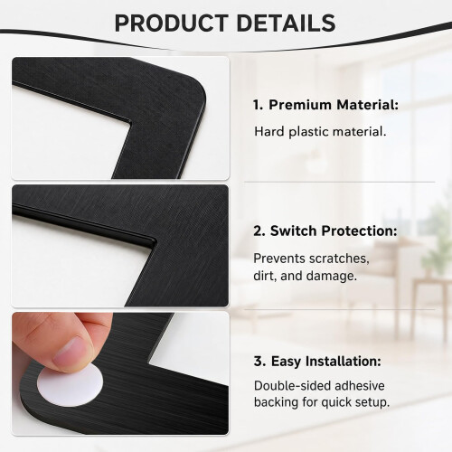 Hounyou 4 Pcs 146 mm x 86 mm Internal Size Double Socket Surround, Textured Black Plug Socket Surround Plates 2