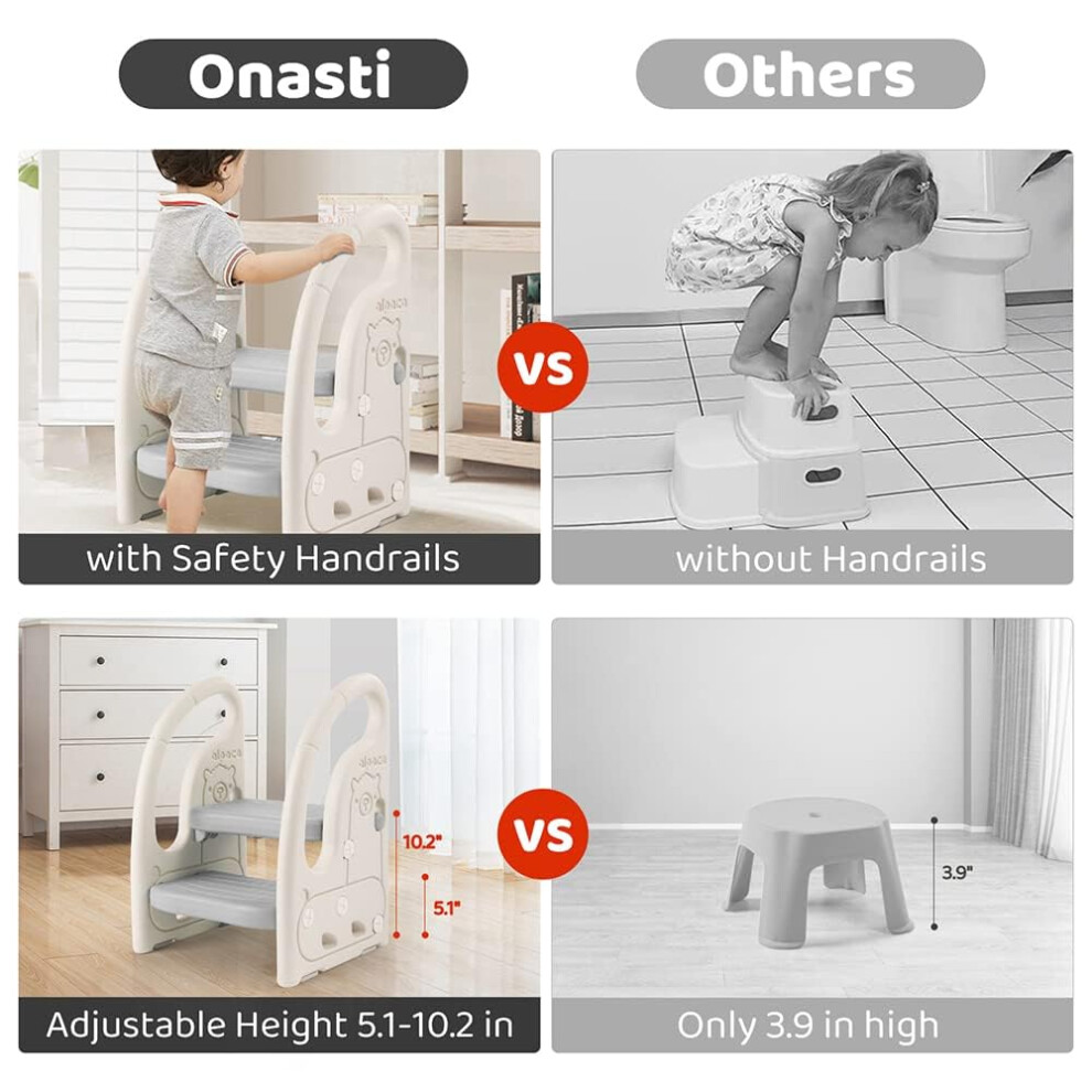 Onasti Step Stool For Kids Toddler Step Ladder With Handles Height Adj