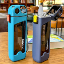 (Blue, 350ml) Square Sports Water Bottle High Appearance Portable Small Capacity Plastic Cup for Students Adults Children Men Heat Resistant Straw Cup