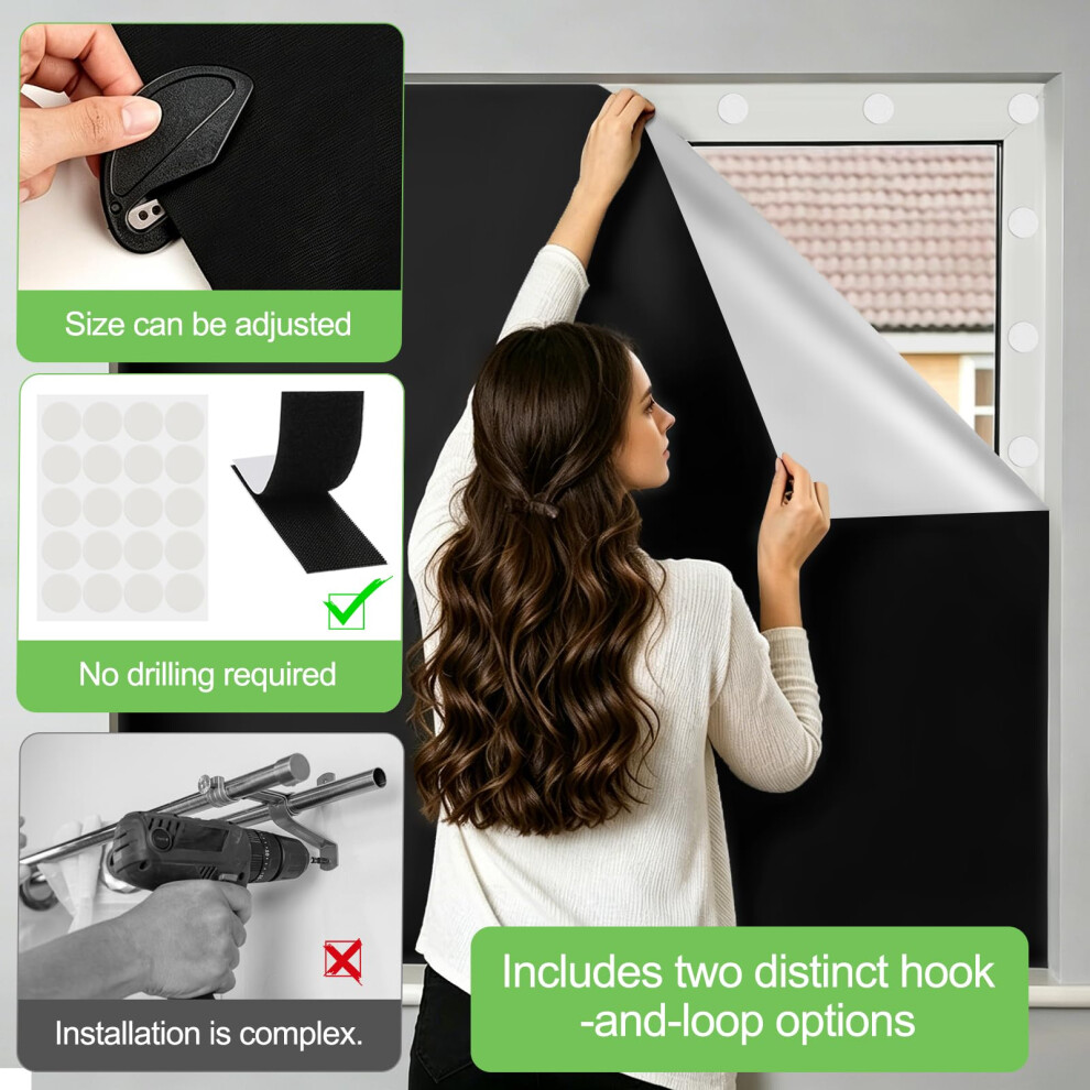 Tenthpeo Blackout Blinds Stick On 300X145cm Portable 100 Blackout Curtain For