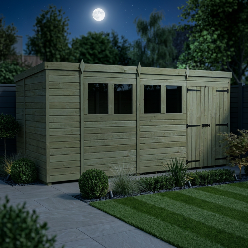 13 x 6 Pent Shed Tanalised (Double Door, With Windows) 2