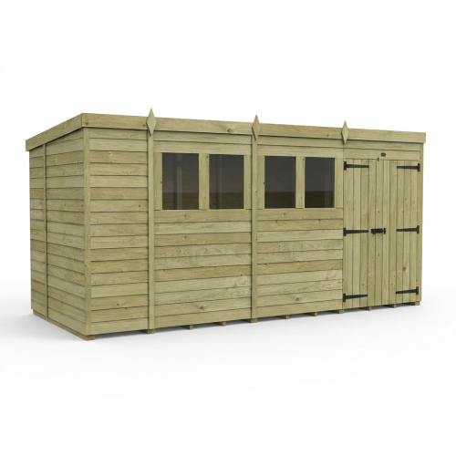 13 x 6 Pent Shed Tanalised (Double Door, With Windows) 1