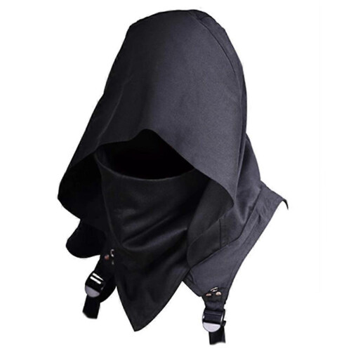 (Black) Cappello con cappuccio da cavaliere ladro celtico medievale per Halloween e cosplay.