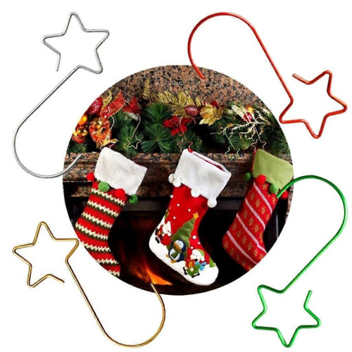 (Gold) Star Hooks for Christmas Tree Balls Decor 20 Pack Bright Red Star Shaped