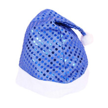 (Blue) cappelli di Babbo Natale con paillettes, cappelli da elfo colorati, blu, festivi, novità natalizia, taglia universale