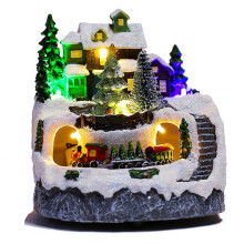 (Christmas Tree) Battery Operated Christmas Village Musical Houses Figurines Set for Displays