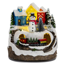 (Snowman) Battery Operated Christmas Village Musical Houses Figurines Set for Displays