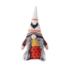 (Female) Cute Halloween Gnome Striped Coat Figurine Ornament Desktop Craft for Kids Adults Gift