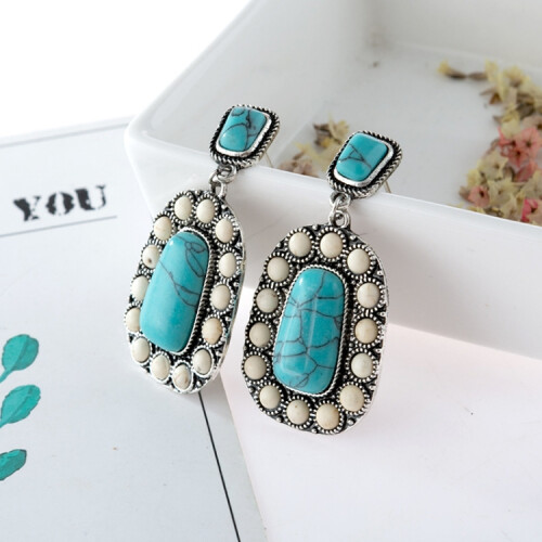 925 Sterling Silver Plated Turquoise Earrings (Silver) Surprise Gift 2