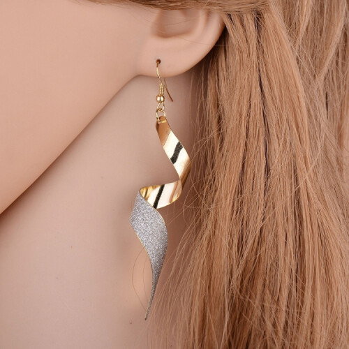 Frosted Long Earrings, Twisted Hoop Earrings (Silver) Surprise Gift 1