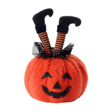(Orange) Creative Witch Leg Boot Pumpkin Plush Figurine Halloween Party Decor Props Gift Green