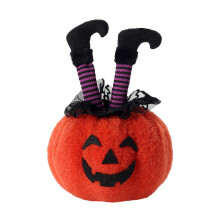 (Purple) Creative Witch Leg Boot Pumpkin Plush Figurine Halloween Party Decor Props Gift Green