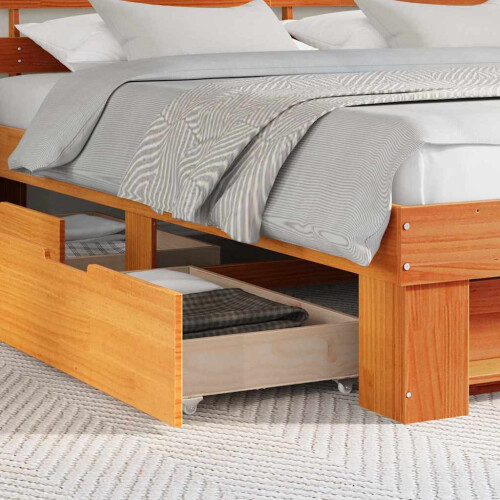 VidaXL vidaXL Bed Frame with Headboard Wax Brown 200 x 200 cm Solid Pine Wood 2