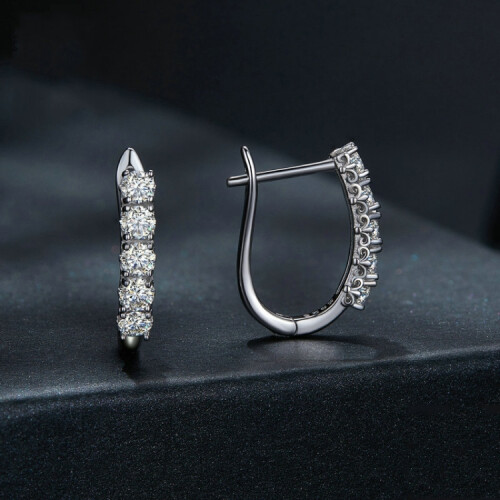 Mse011 Ασημένια σκουλαρίκια S925 με μοτίβο moissanite σε σχήμα U, δώρο έκπληξη 2