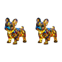 2X Dogs Lamps, Resin Stained Glass Lamps, Dog Series Art Table Night Light, Cute Pet Vintage Themed Led Table Home Decor