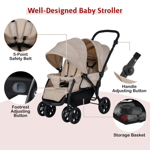Gymax GYMAX Double Seat Stroller with Adjustable Push Handle Detachable Cano 2