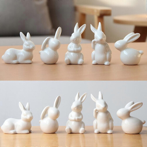 (2) Modern Pure White Ceramic Rabbit Figurine Home Decoration China Gift 1