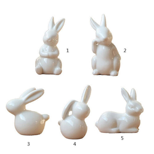(2) Modern Pure White Ceramic Rabbit Figurine Home Decoration China Gift 2