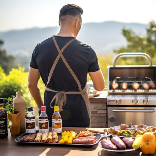 Orion Kitchen Apron 68x74cm, 65% Polyester 35% Cotton, Cross Back Design, Practical Pockets, Universal Use, Brown 2