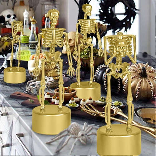 2Pcs Gold Halloween Skeleton Plastic Figurines Decor 2