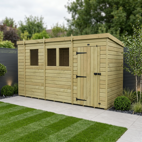 13 x 6 Pent Shed Tanalised (Single Door, With Windows)