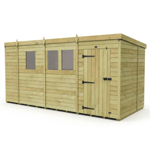 13 x 6 Pent Shed Tanalised (Single Door, With Windows) 1