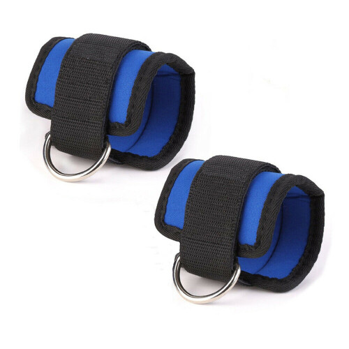 (Blue) 2pcs Adjustable Ankle Straps for Cable Machines 1