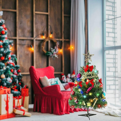 50cm Tabletop Mini Artificial Pine Xmas Tree with LED String Lights & Ornaments 1