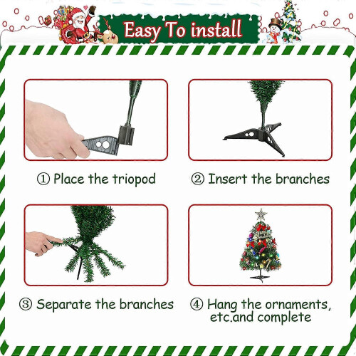 50cm Tabletop Mini Artificial Pine Xmas Tree with LED String Lights & Ornaments 2