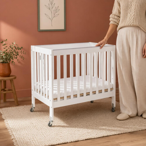 Kiddi Centre Folding Baby CotCrib on Wheels – Solid Pine Lightweight 1