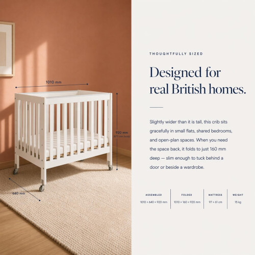 Kiddi Centre Folding Baby CotCrib on Wheels – Solid Pine Lightweight 2