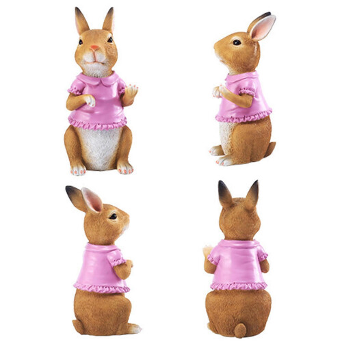 Mini Easter Bunny Pink Coat Resin Statue Home Holiday Party Decor 1