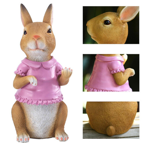Mini Easter Bunny Pink Coat Resin Statue Home Holiday Party Decor 2