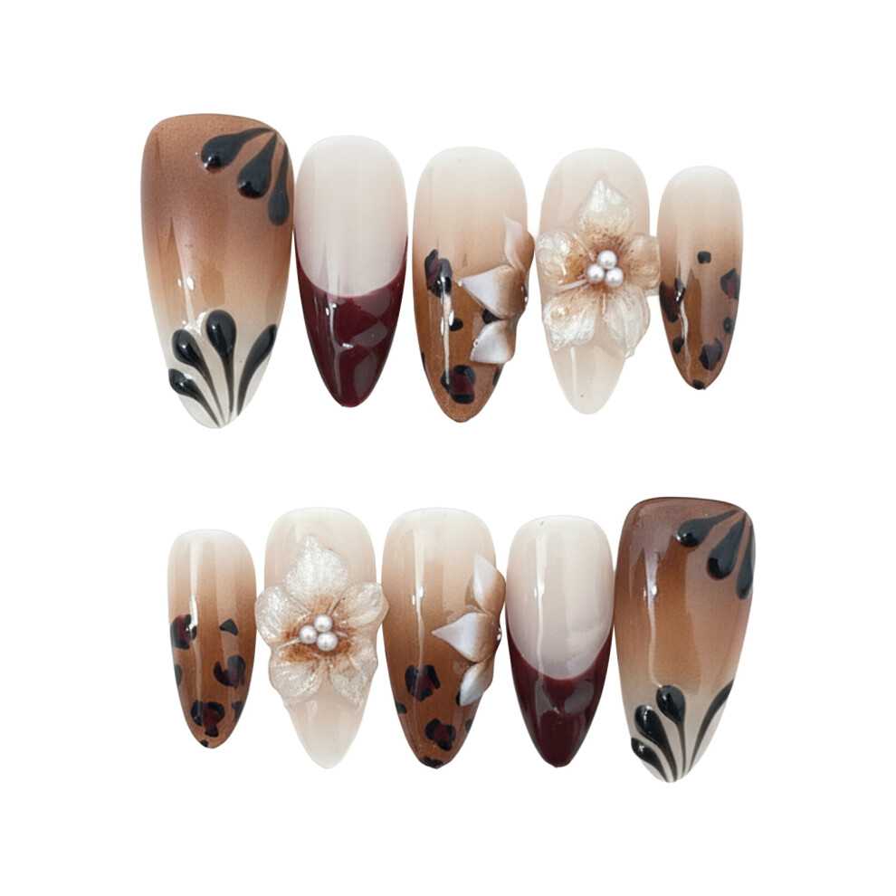Zhouq-Outdoors (Almond, Xs) 3D Almond Faux Nails Set - 10Pcs Matte Press On