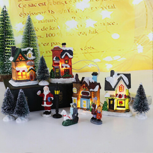 Julelandsby miniatyrsett lysende hus for borddekor 1