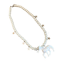 Stylish White Fake Pearls Horse Charm-necklace
