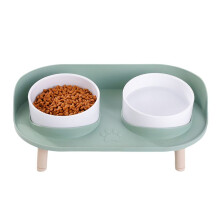 Feeder Pet Anti-Knock Double Bowl Feeder Cat Dog Drinking Water Feeder Cervical Protection Pet Supplies Green