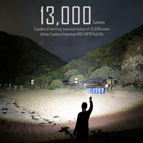Φωτεινότερος φακός EDC 13000 Lumens | Επαναφορτιζόμενος φακός LED Cree XHP70.2nd LED 2