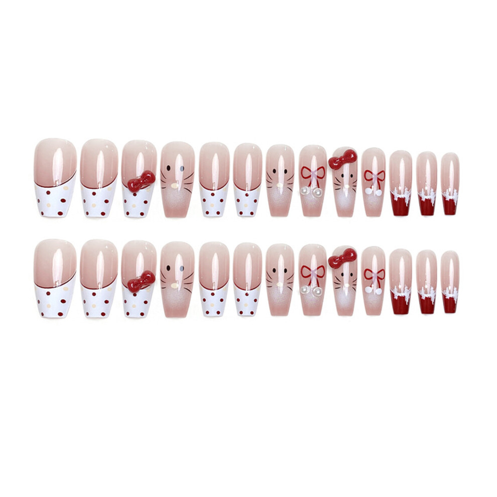 Hue-Grain 24Pcs Cat Print Press-On Nails For Work, Dating, Party