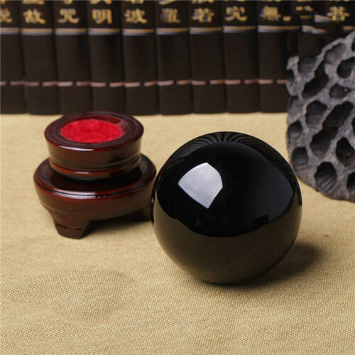 3pcs 80MM Natural Black Sphere Large Crystal  Healing Stone with Base 2