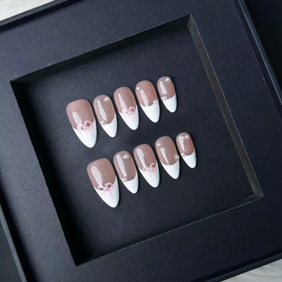 Zhouq-Outdoors (S) 10Pcs French Nude Resin False Nails For Women