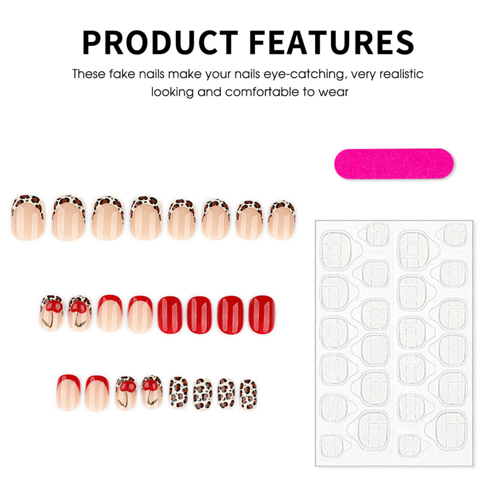 Phui-Pet-Supplies 3D Leopard French False Nails - 24Pcs, Lightweight