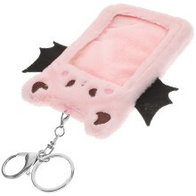 Plush Id Holder Roze Met Sleutelhanger En Zichtbare Kaarthouder