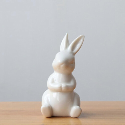 (1) Modern Pure White Ceramic Rabbit Figurine Home Decoration China Gift 1